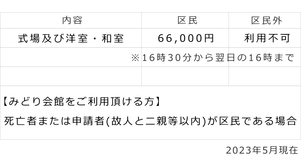 みどり会館　料金表